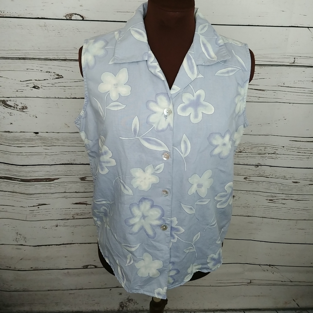 Floral Blue Sleeveless Blouse